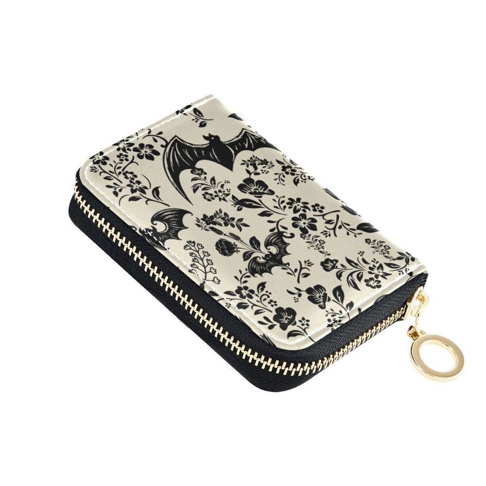9967 Goth Bat Flowers RFID Credit Card Holder Wallets Accordion Leather